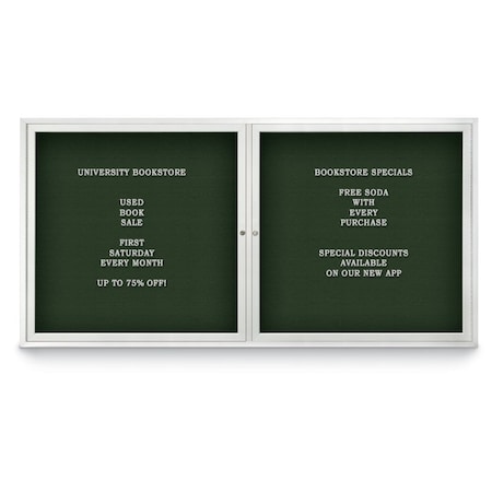 United Visual Products 72"x48" 3-Door Enclosed Outdoor Letterboard, Green Felt/Satin UV1164D-SATIN-GREEN